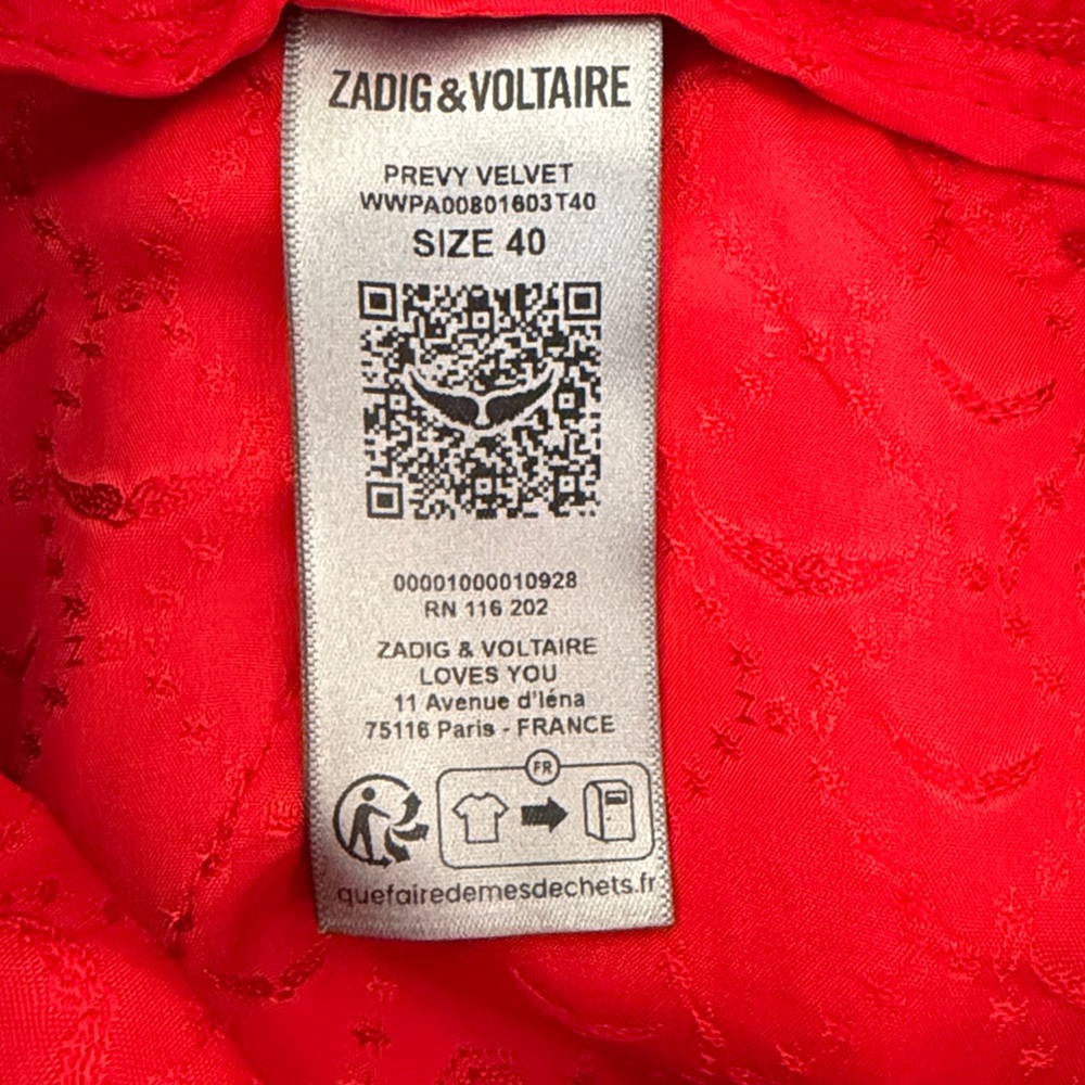 Zadig & Voltaire Prevy Velvet Flared Trousers in Red Size 40 Large - Picture 12 of 14